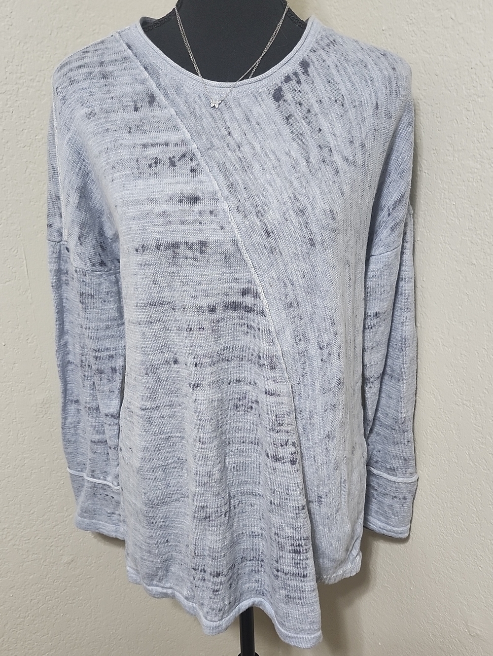 NIC+ZOE Space Dye Asymmetric Diagonal Seam Tunic Top Blue Grey Medium EUC Boho